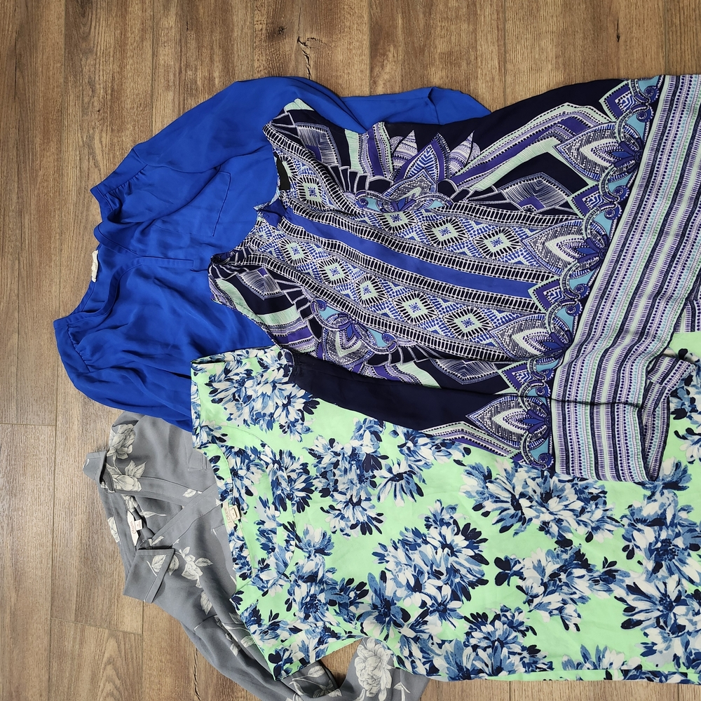 Cynthia Rowley Blue Graphic 3/4 Sleeve Blouse with Peter Pan Collar